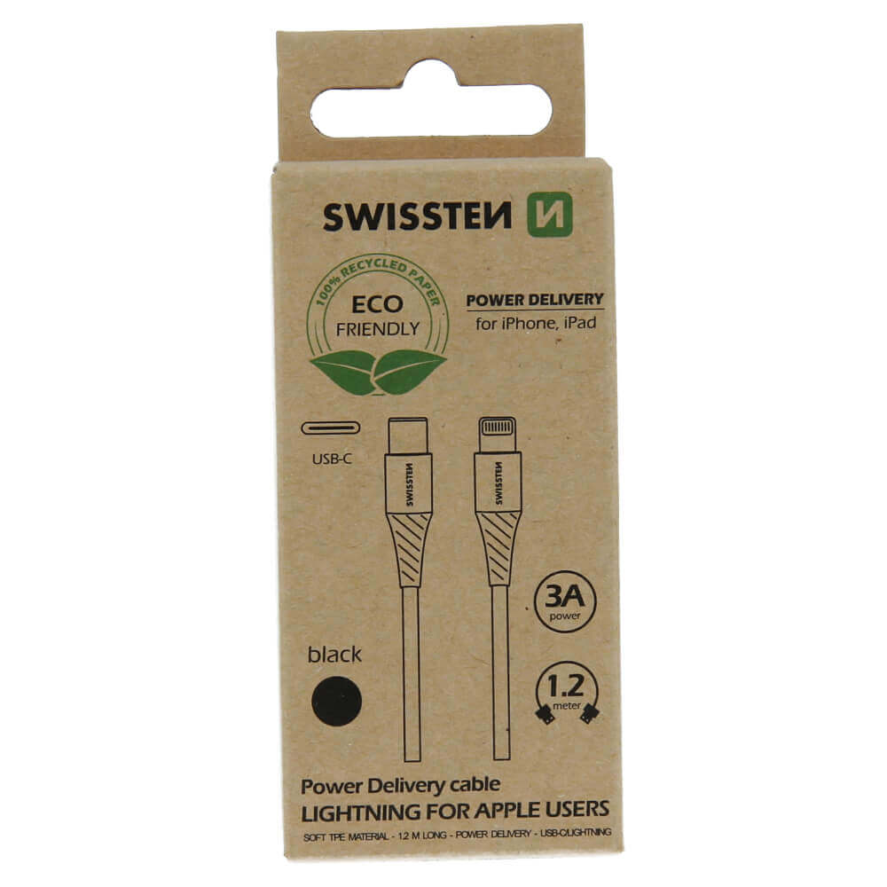 Dátovy kábel Swissten USB-C/LIGHTNING - čierny  1,2M (ECO)